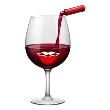 wine glass half full of red wine with a lipstick kiss print on the rim sticker