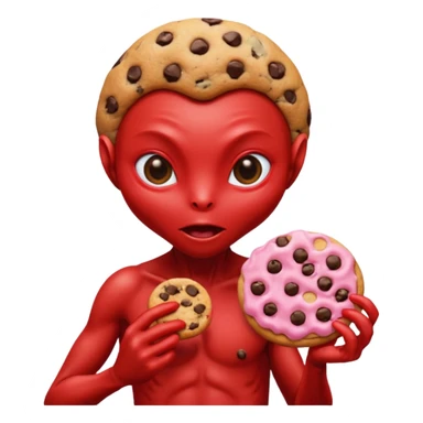 red alien eating cookie sticker