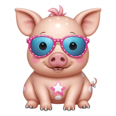 cute pig wearing  star-shaped sunglasses and polka dot bathing suit on all fours with nail polish, with a name tag saying hi my name is gerald sticker