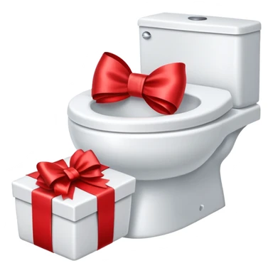 toilettes, avec un noeud rouge de papier cadeau sur la cuvette sticker