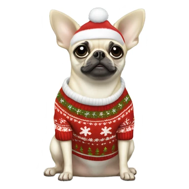 White, chihuahua-pug wearing a Christmas sweater sticker
