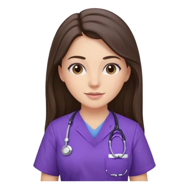 pretty brunette nurse with long hair in purple scrubs sticker