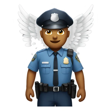 A White Police man bald with cap with Big ANGEL WINGS sticker