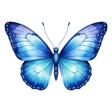 A majestic butterfly with wings in shades of deep navy, sky blue, and soft pastel azure, delicate watercolor texture." sticker