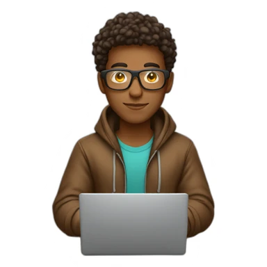 Brazilian guy brown skin with hoodie and glass working on a laptop he is a developer sticker