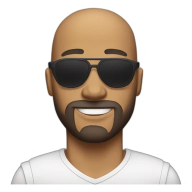 A bald, muscular man with facial hair and frameless sunglasses sticker
