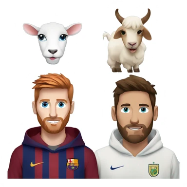 messi with a goat, blue eyes, puma hoodie, redish hair and beard sticker