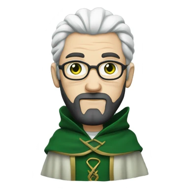 middle aged white-skinned wizard with black hair, green eyes in dark green disguise sticker