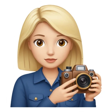 Emogi simple femme blonde yeux marron qui tient un appareil photo sticker