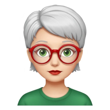 visage femme a lunettes pas épaisse ronde rouge avec cheveux courts gris-blancs aux yeux verts sticker
