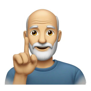 "A 50-year-old bald man with a graying beard. He is smiling and has his index finger resting on his lower lip as if he is deep in thought." sticker