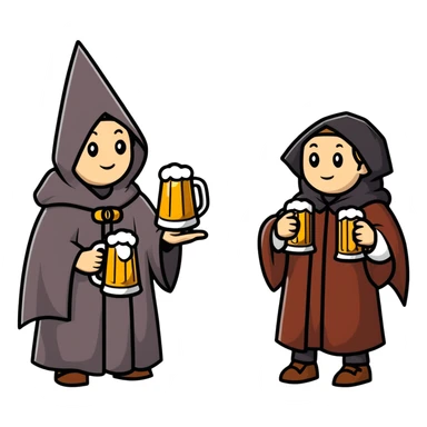 group of medieval pilgrims with cloaks and beer bottles sticker