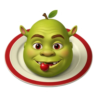 shrek on a plate with an apple in his mouth sticker