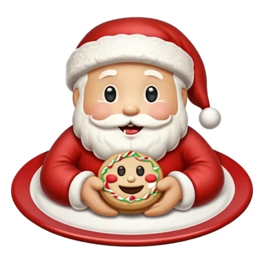 “A cute Christmas-themed Santa cookie, decorated with red and white icing, smiling face, sitting on a small plate, cartoon-style, vibrant colors, festive and cozy mood” sticker