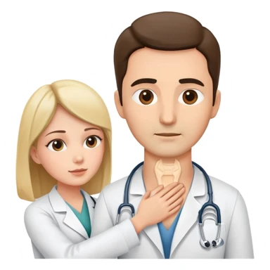 doctor palpating the neck of a patient, both facing forward sticker