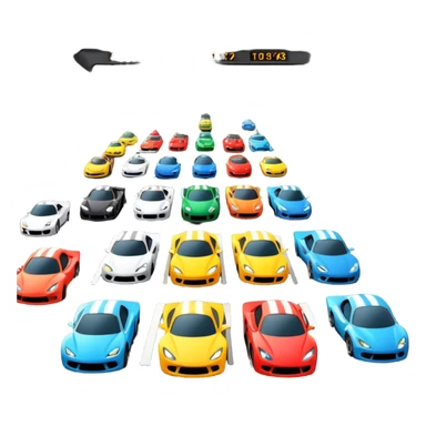 grandstands filled with cheering crowds, checkered flags waving, and traffic lights signaling the start, with a thrilling atmosphere of anticipation and speed. Sporty cars and motorcycles lined up at the starting line, ready to race, with a vibrant racetrack in the background. sticker