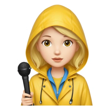 womanwith rain coat and microphone sticker