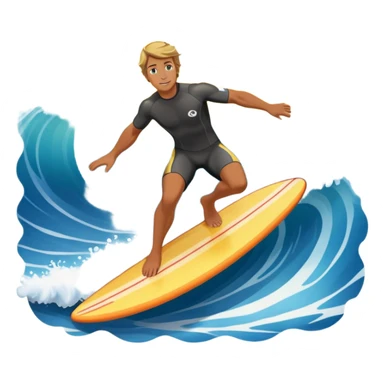 A surfer riding a large wave, skillfully balancing on their board as the ocean crashes around them. The scene captures the energy and excitement of surfing, with the sun setting in the background and the water sparkling under the light. sticker