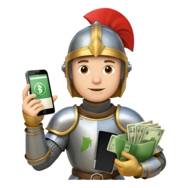 Knight with helmet holding phone and money neutral skin colour sticker