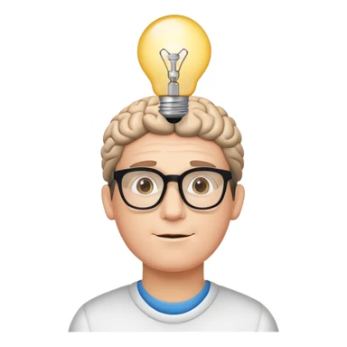 A character with a big brain, glasses, and lightbulb above head, looking smart and intelligent sticker