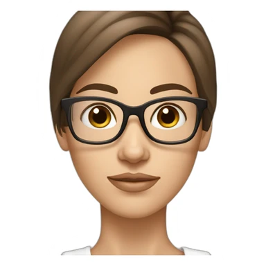 White skin Pretty woman with straigh brown hair, brown big eyes with glasses long eyebrow strong nose sticker