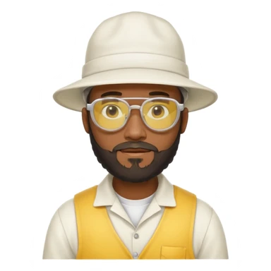 black male bee keeper with beard, white hat and yellow glasses, white outfit,  sticker