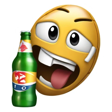 Football with a face guzzling a bottle of beer sticker