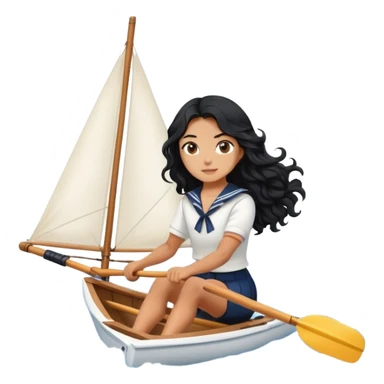 black long wavy hair girl rowing as a professional sailor sticker