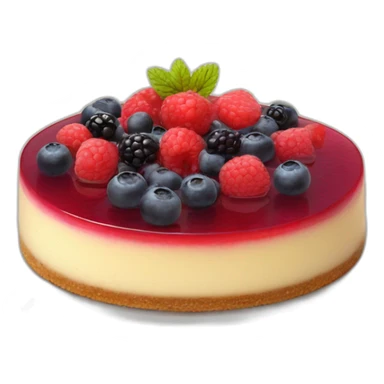 Cheesecake with berries at top with red gelatine sticker