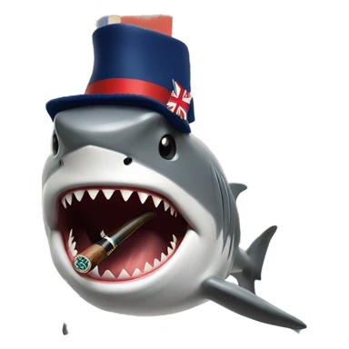  A British shark with a union jack patern hat who is smoking a pipe sticker