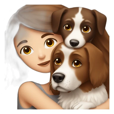 long brown hair girl cuddling a brown black white dog sticker