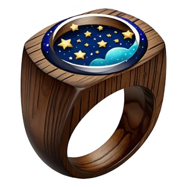 dark wood ring with epoxy resin in space and stars motifs crystal sticker