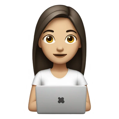  girl with laptop in front, dark brown hair, white skin, straight hair  sticker