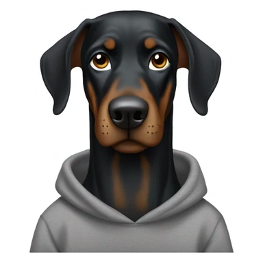 positive black Doberman with brown spots in a gray sweatshirt and wearing glasses with black frames sticker