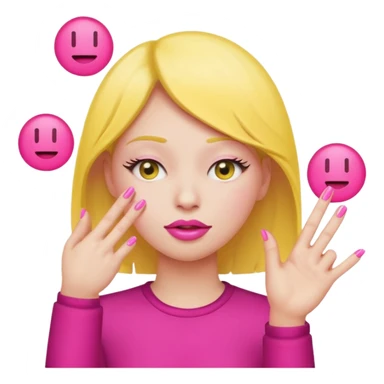 Yellow circle emoji exasperated and drumming fingers up the side of their head the eye is closed it is a side profile pink lipstick and pink nails sticker