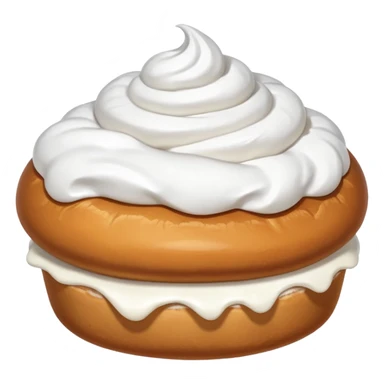 A bun with visible whipped cream in the middle beteween two bun halves and powdered sugar on top, no cream on top sticker