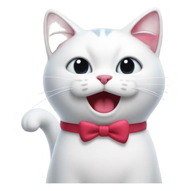 A white cartoon cat hello k with a red bow on its left ear, looking disgusted, a stream of pink liquid from its mouth sticker