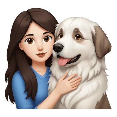 White girl with long dark brown hair holding Great Pyrenees  sticker