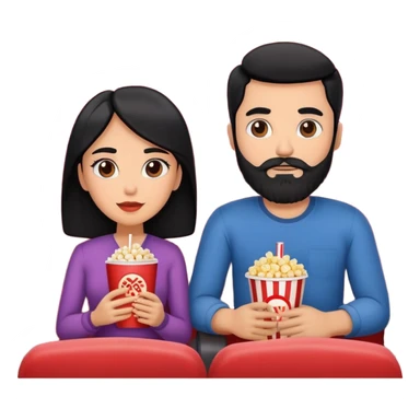 Homem de barba e mulher ambos de cabelo preto assistindo um filme no cinema sticker
