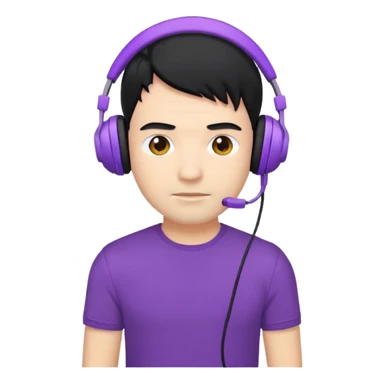 man with purple headphones and tshirt black hair sticker