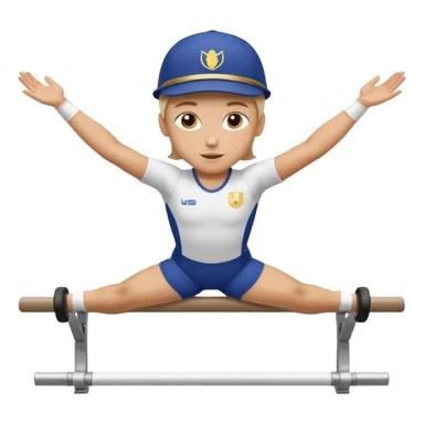 white athlete in uniform on the parallel bars wearing a cap sticker
