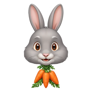 Grey rabbit, holding a carrot, grinning with joy
 sticker