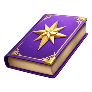 A **violet, glowing book** with **golden edges**, floating with **sparkles and magical wisps** around it. The cover features a **golden starburst sigil**, symbolizing charm and radiance. ✨📖 sticker