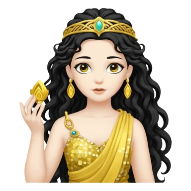 Libera, Goddess of Labyrinth from Roman Deities with long jet black wavy hair, yellow sequin toga  sticker
