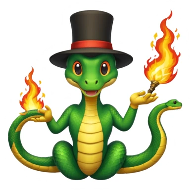 A snake wearing a magician’s hat throwing fire balls sticker