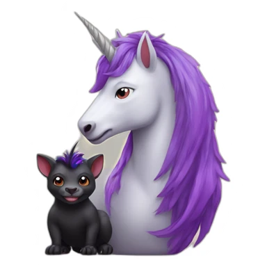 a unicorn with a purple mane sitting with a Tasmanian Devil sticker