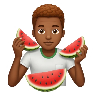 black man eating watermelon and chicken sticker