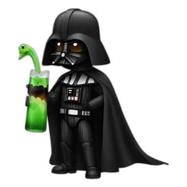 Dark vador drinking with a dinosaur sticker