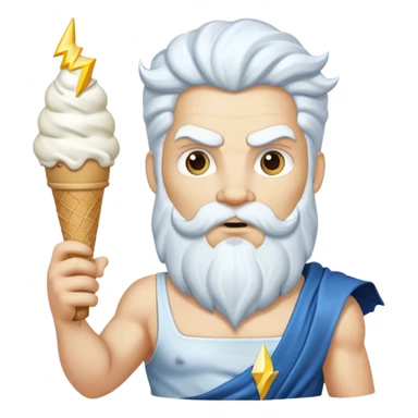 Zeus with a white ice cream cone and a lightning bolt sticker