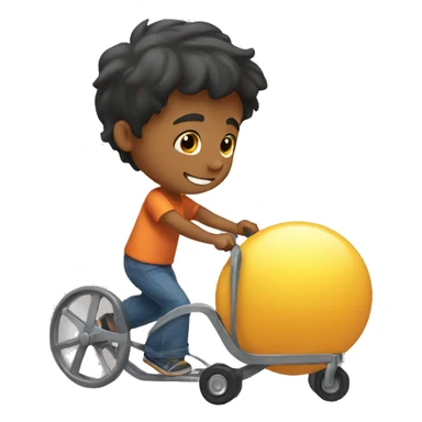 A boy pushing sticker